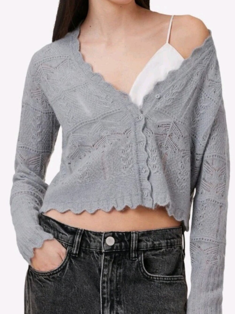 AllSaints Size Large Vanessa Gray Wool & Alpaca Blend Cardigan Msrp $219